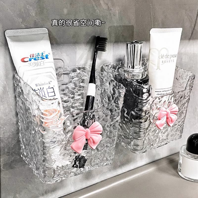 Caixa de armazenamento de cosméticos de luxo leve padrão glaciar caixa de armazenamento banheiro dormitório doméstico traceless fixado na parede rack de armazenamento de detritos - imagem 4