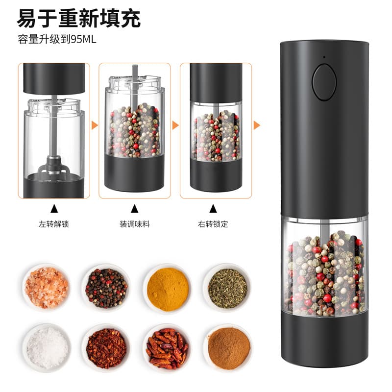 Kelitong moinho de pimenta por indução por gravidade moedor automático USB recarregável moedor de pimenta elétrico de sal marinho - imagem 4