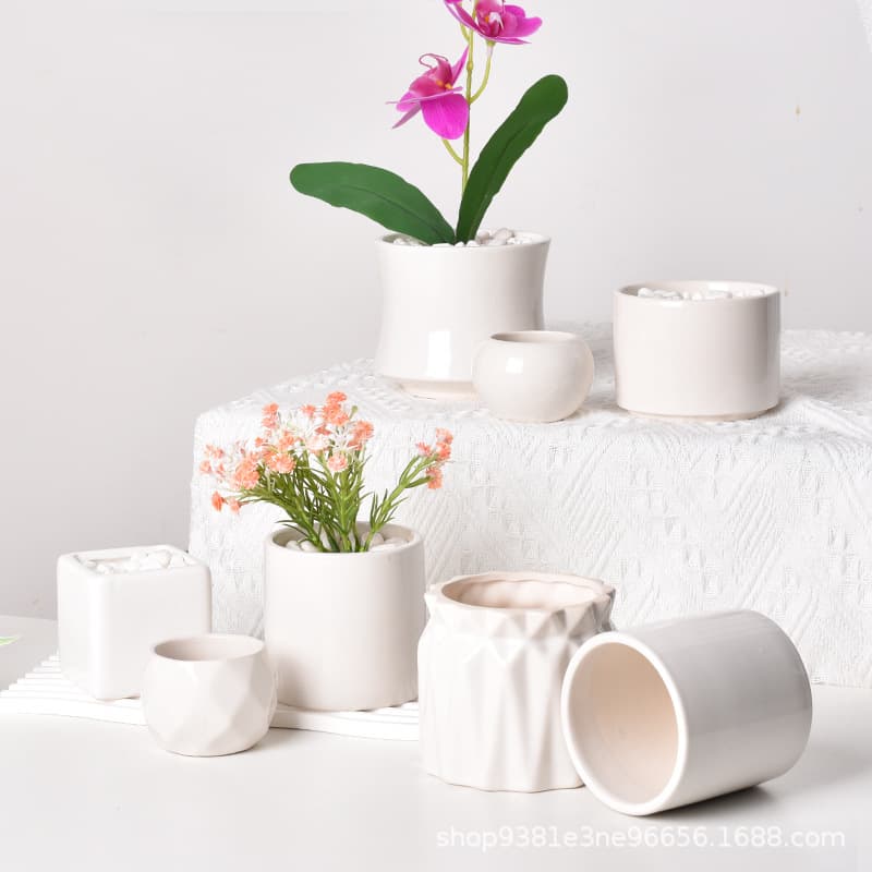 Vaso pequeno criativo de cerâmica branca, celebridade da internet, design simples e elegante, orquídea - imagem 3