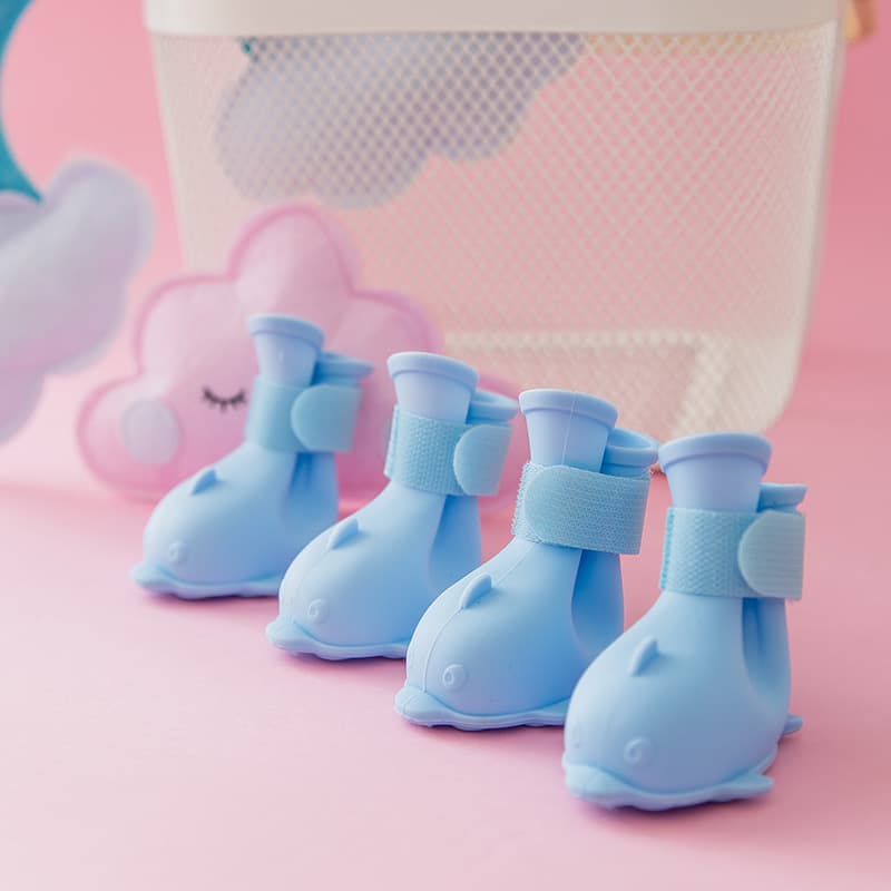 Sapatos de cachorro de desenho animado Pomeranian Bichon Teddy conjunto de 4 botas de chuva à prova d'água capas de pés botas de chuva de silicone para animais de estimação - imagem 3