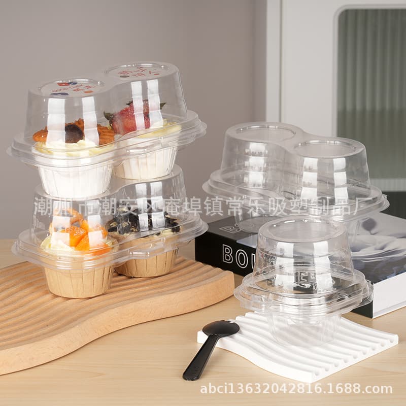 Caixa de embalagem para cupcake, bandeja para bolo, 2 xícaras, sobremesa, mousse, transparente, espessada, caixa de pastelaria - imagem 2