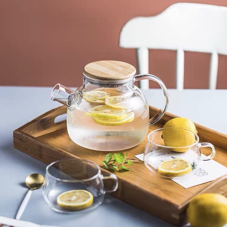 Bule de vidro com alto teor de borosilicato, chaleira fria para suco, chama aberta, aquecimento, tampa de bambu, chaleira fria, bule de flores, fermentação fria - imagem 4