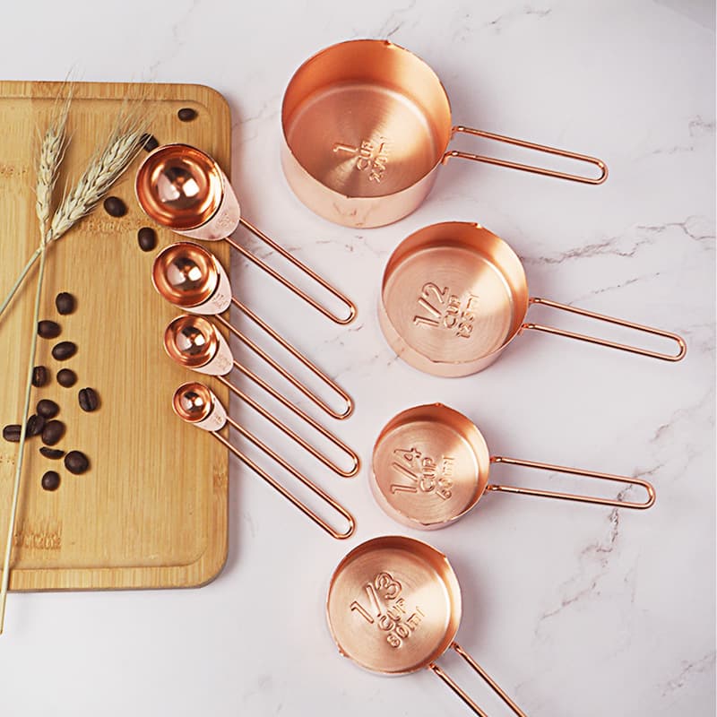 Conjunto de aço inoxidável, colher medidora dourada contém rosa, copo medidor de cobre, estilo nórdico, 8 peças, (Física) - imagem 5