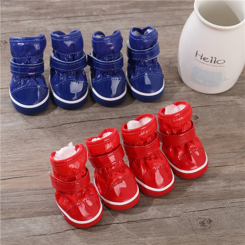 Sapatos para cães, sapatos de algodão para animais de estimação, botas de neve de outono e inverno, 4 peças/conjunto, filhote de cachorro Teddy Bichon Pomeranian, inverno mais sapatos de lã - imagem 3