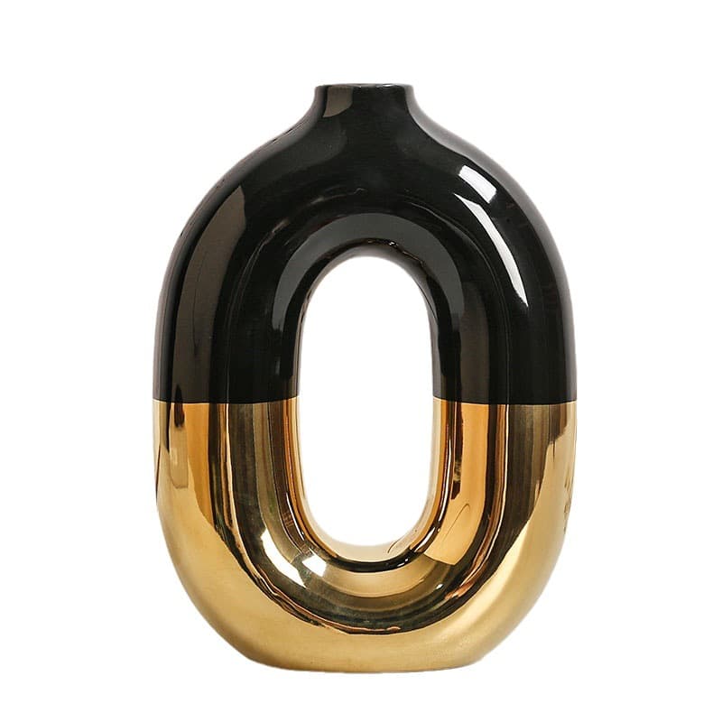 Luz de luxo preto ouro oco vaso cerâmica ornamentos sala estar acessórios para casa high-end vaso b & b hotel atacado artesanal - imagem 5
