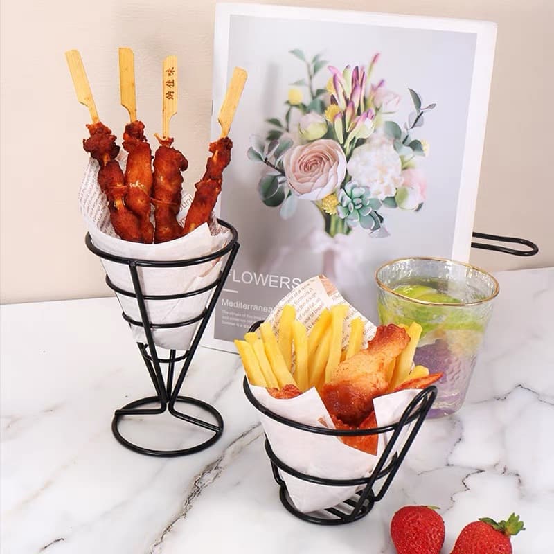 Cesta de batatas fritas lanche cesta criativo aço inoxidável frango frito comida asas de frango pernas placa recipiente bar restaurante - imagem 3