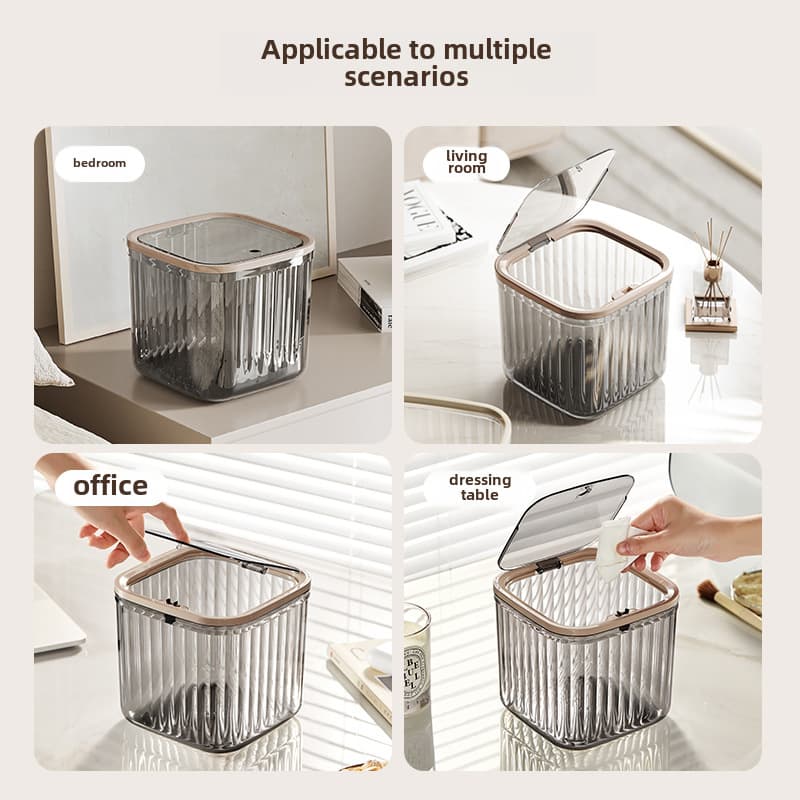 [Hedouc] Lixeira de mesa para mesa de jantar, cômoda, mini cesta de papel doméstica com tampa e anel de pressão - imagem 4