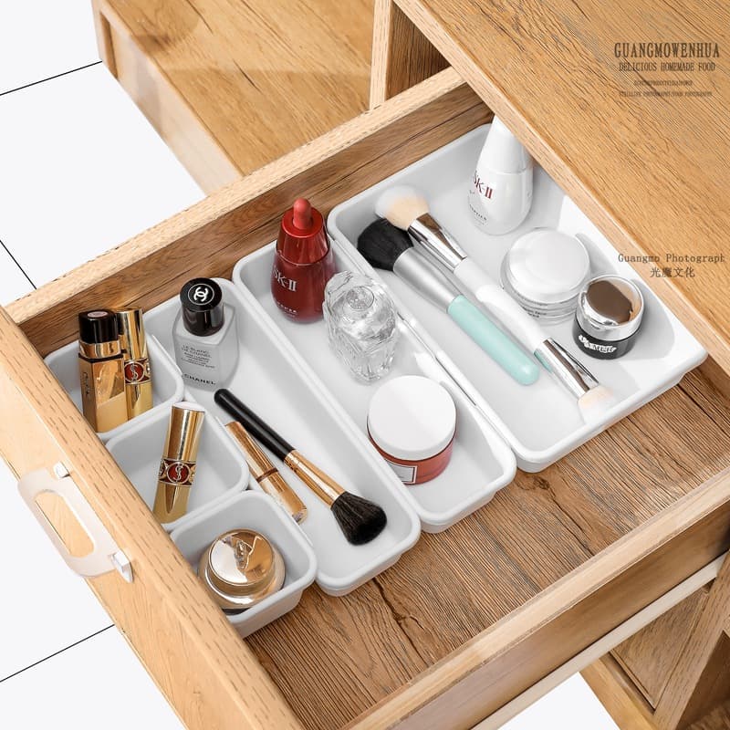 Conjunto de combinação de caixa de armazenamento de gaveta com divisórias, divisórias de plástico, organização de artigos diversos de cozinha e banheiro - imagem 3