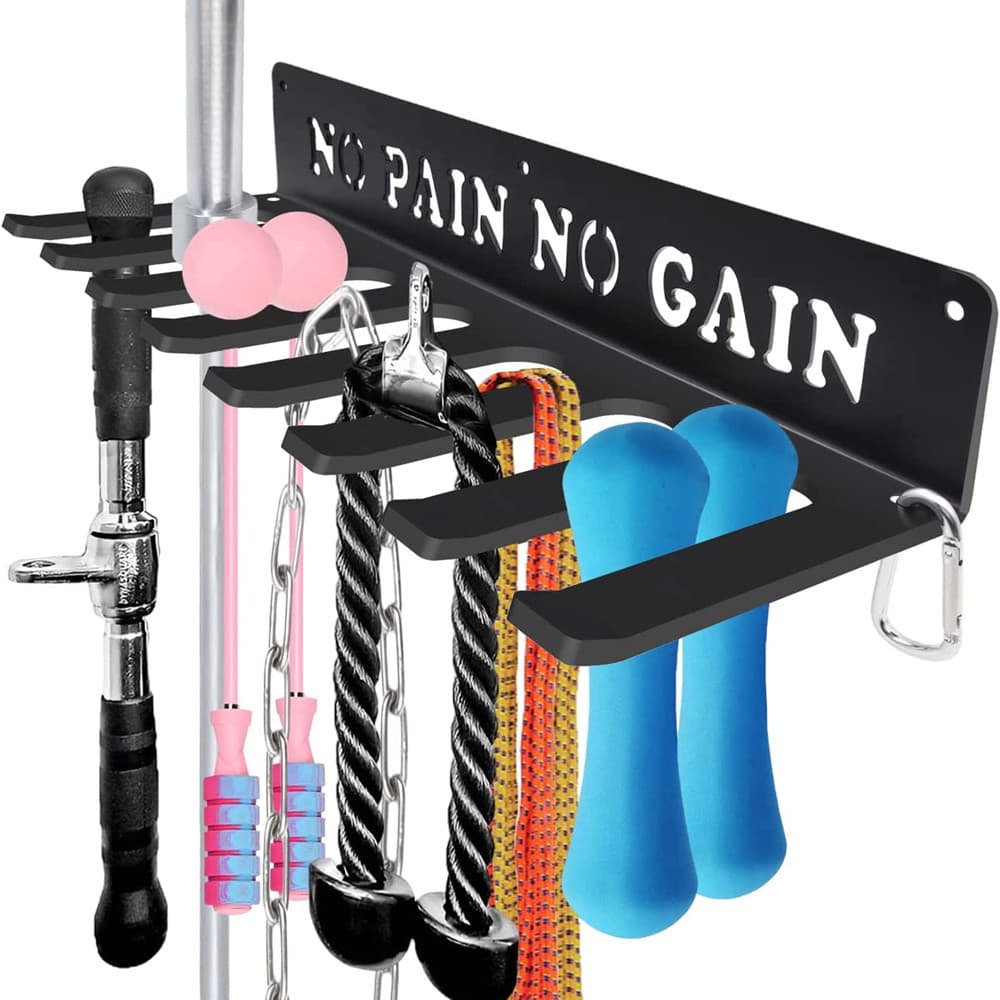 Rack de armazenamento montado na parede com 8 ganchos Equipamento multifuncional para exercícios Faixa de resistência de armazenamento em rack montado na parede Faixa de levantamento de peso para pular corda - imagem 1