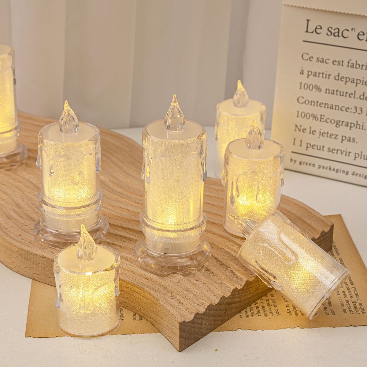 Ins atmosfera cristal eletrônico transparente lágrima vela mini bar decoração de natal pequenos ornamentos led pequeno tealight - imagem 4