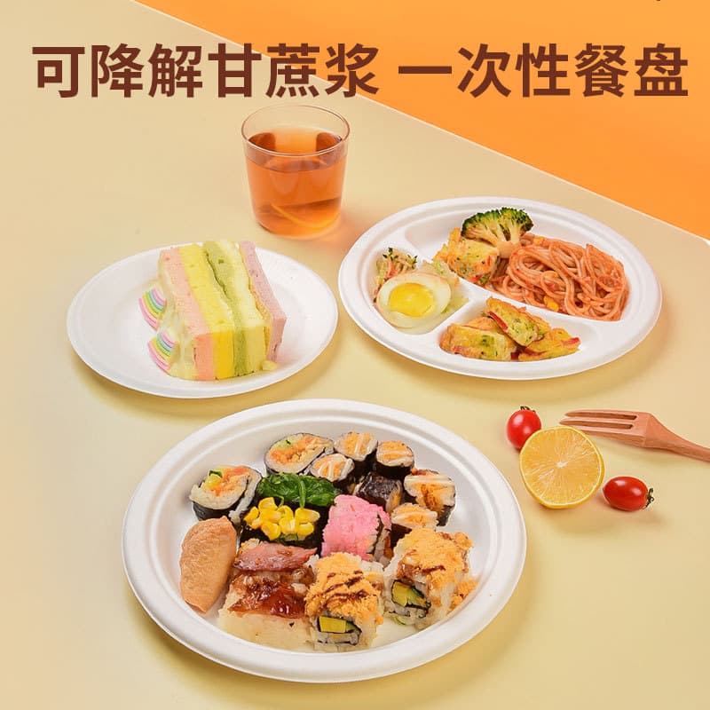 Tigela descartável para viagem, polpa de cana-de-açúcar, papel biodegradável, tigela redonda de macarrão para salada com tampa de qualidade alimentar - imagem 5