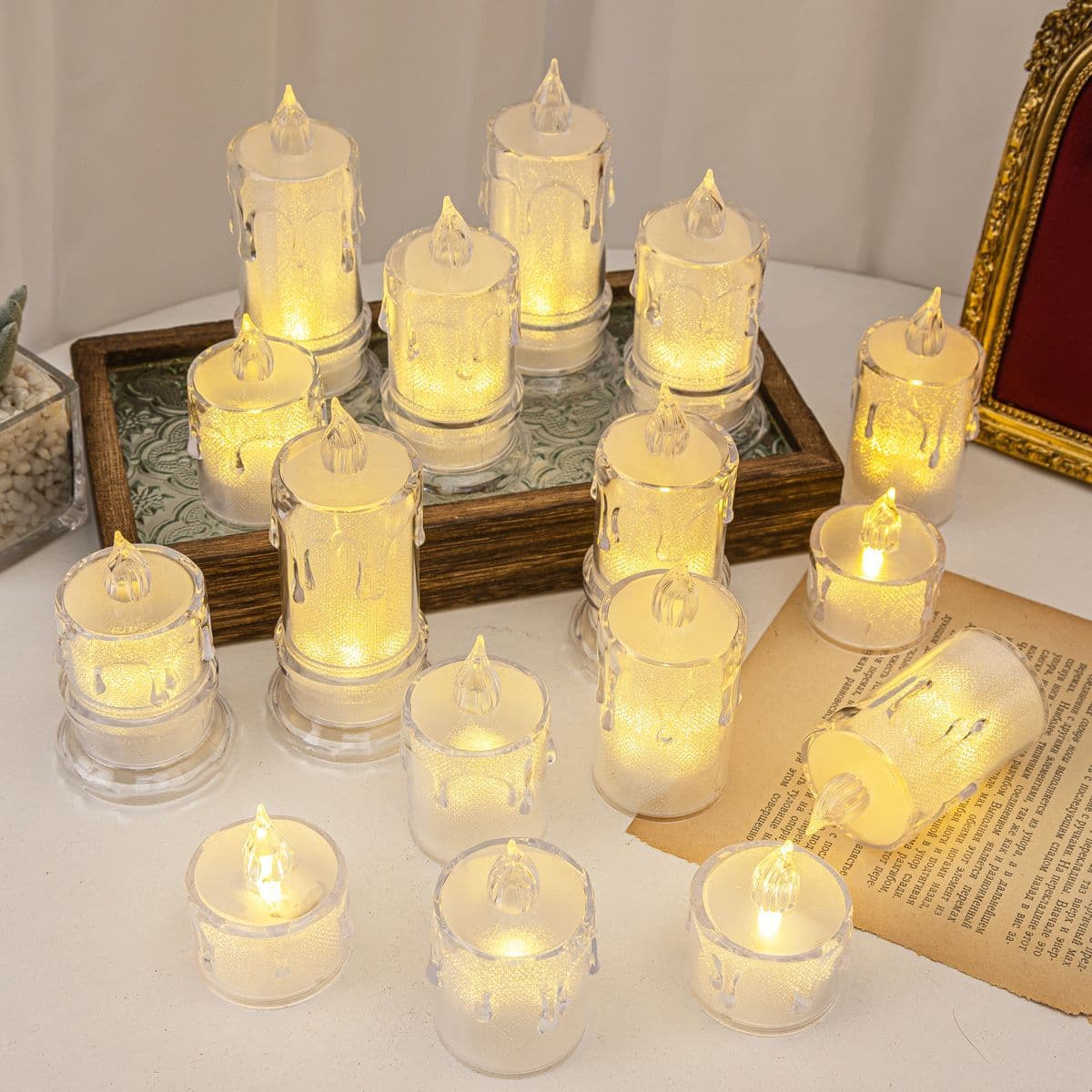 Ins atmosfera cristal eletrônico transparente lágrima vela mini bar decoração de natal pequenos ornamentos led pequeno tealight - imagem 5