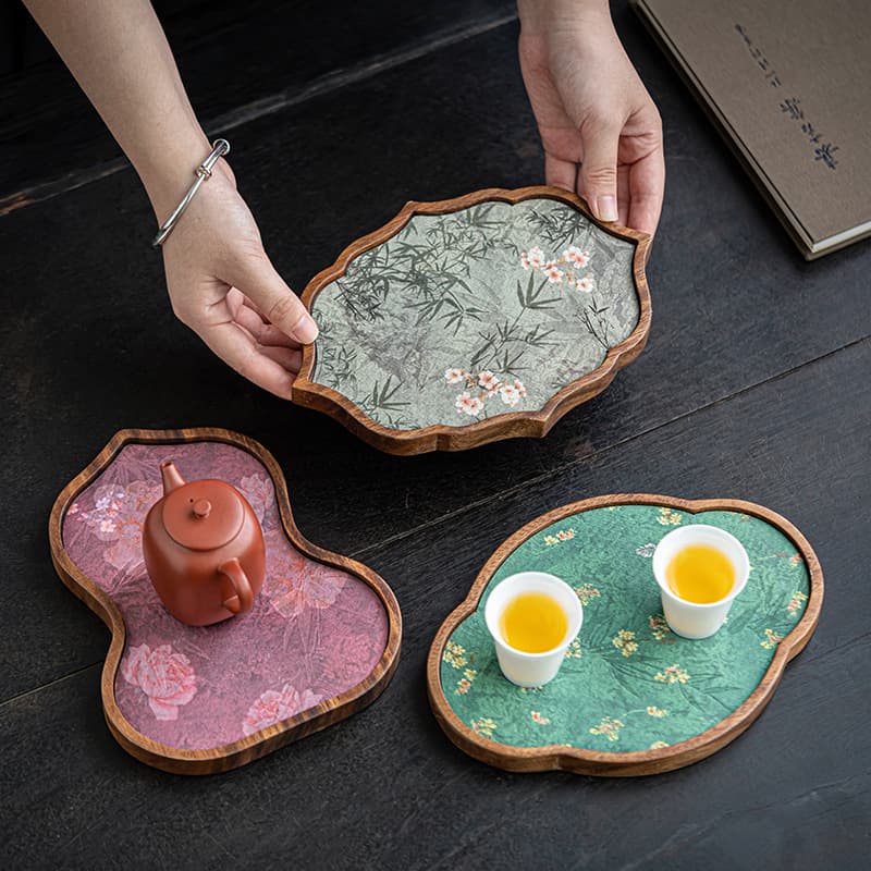 Bandeja de chá de begônia de nogueira pequena chinesa retrô chaleira de madeira sólida segurando mesa de infusão seca molho doméstico conjunto de chá kung fu - imagem 4