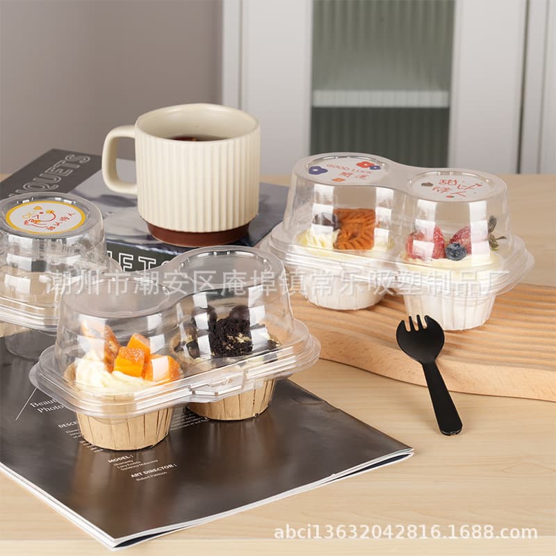 Caixa de embalagem para cupcake, bandeja para bolo, 2 xícaras, sobremesa, mousse, transparente, espessada, caixa de pastelaria - imagem 1