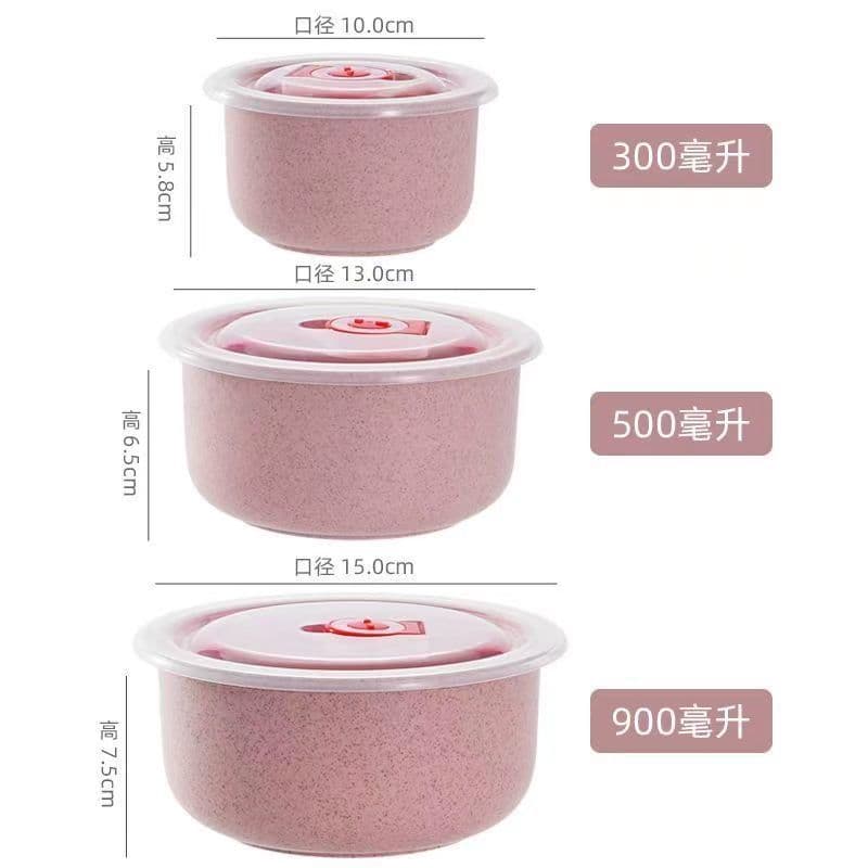 Tigela de palha de trigo para manter fresco conjunto de três peças para refeições domésticas, forno de micro-ondas fresco, lancheira aquecida, geladeira com tampa, caixa para manter fresco - imagem 5