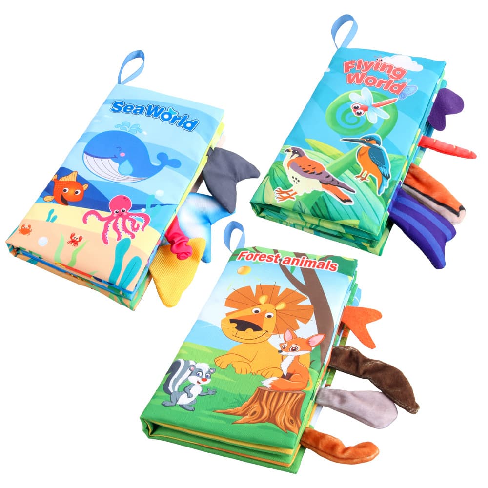 Bebê mar, terra e ar cauda pano livro oceano floresta voando animal palma livro brinquedo educação precoce com papel sonoro - imagem 5