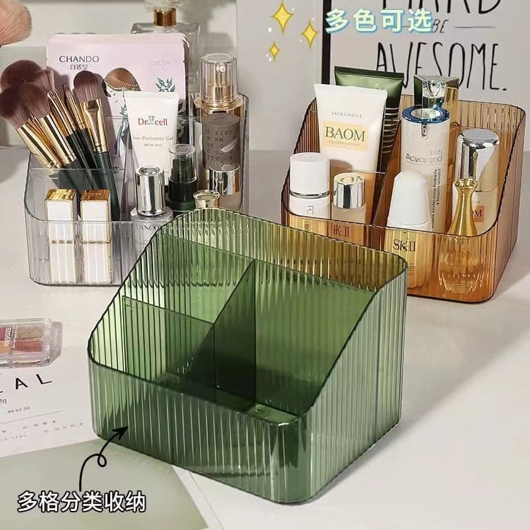 Caixa de armazenamento de luxo leve desktop cosméticos caneta titular balde de armazenamento de maquiagem estilo nórdico transparente trapezoidal rack de armazenamento de cosméticos - imagem 5