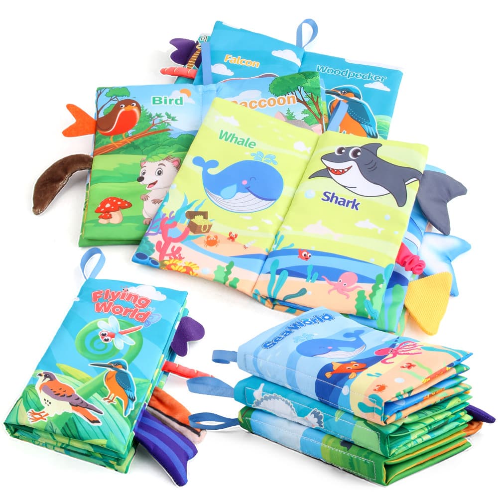 Bebê mar, terra e ar cauda pano livro oceano floresta voando animal palma livro brinquedo educação precoce com papel sonoro - imagem 3