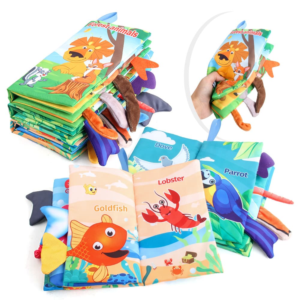Bebê mar, terra e ar cauda pano livro oceano floresta voando animal palma livro brinquedo educação precoce com papel sonoro - imagem 1