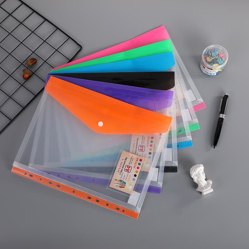 Saco de documentos A4 por atacado, clipe de armazenamento de saco de contrato, saco de folhas soltas de 11 furos, saco de papel de teste de estudante colorido, saco de fivela tridimensional transparente - imagem 2