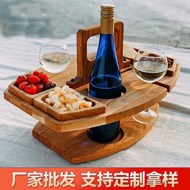 Mesa de piquenique portátil de madeira, copo de vinho removível, suporte para copo - imagem 3