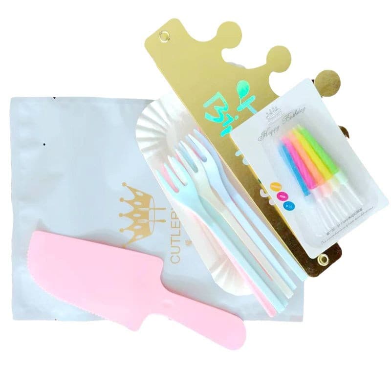 Frete grátis utensílios de mesa para bolo de aniversário faca de plástico descartável, garfo, colher prato de papel conjunto de cozimento faca de bolo, garfo e combinação de prato - imagem 6