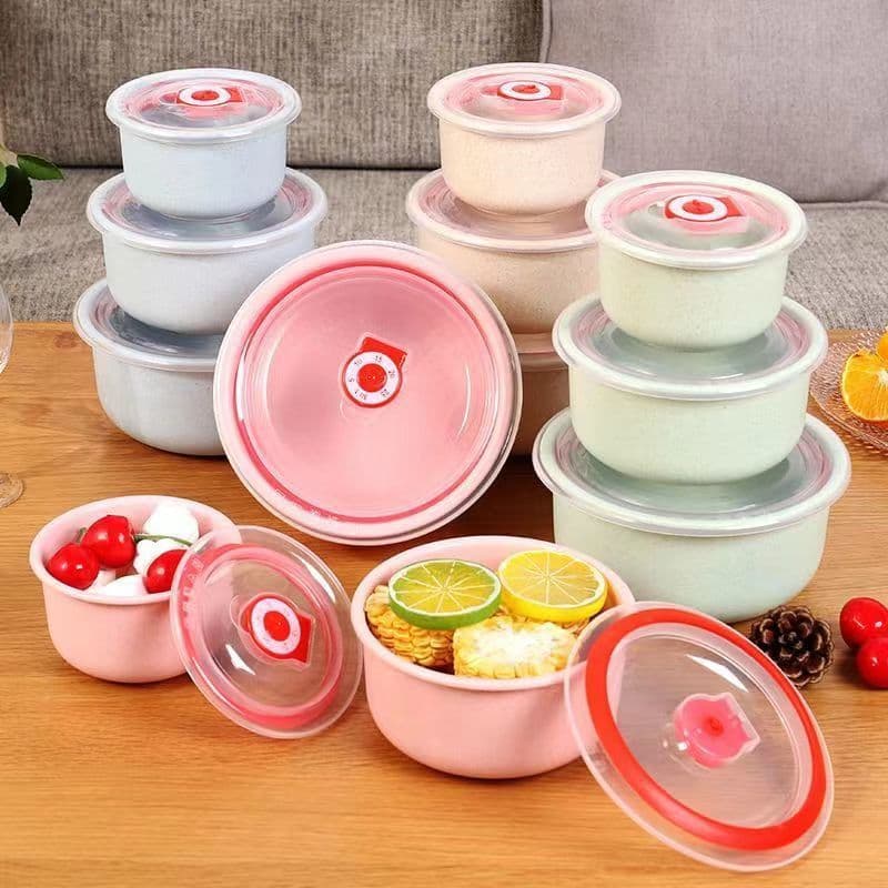 Tigela de palha de trigo para manter fresco conjunto de três peças para refeições domésticas, forno de micro-ondas fresco, lancheira aquecida, geladeira com tampa, caixa para manter fresco - imagem 4