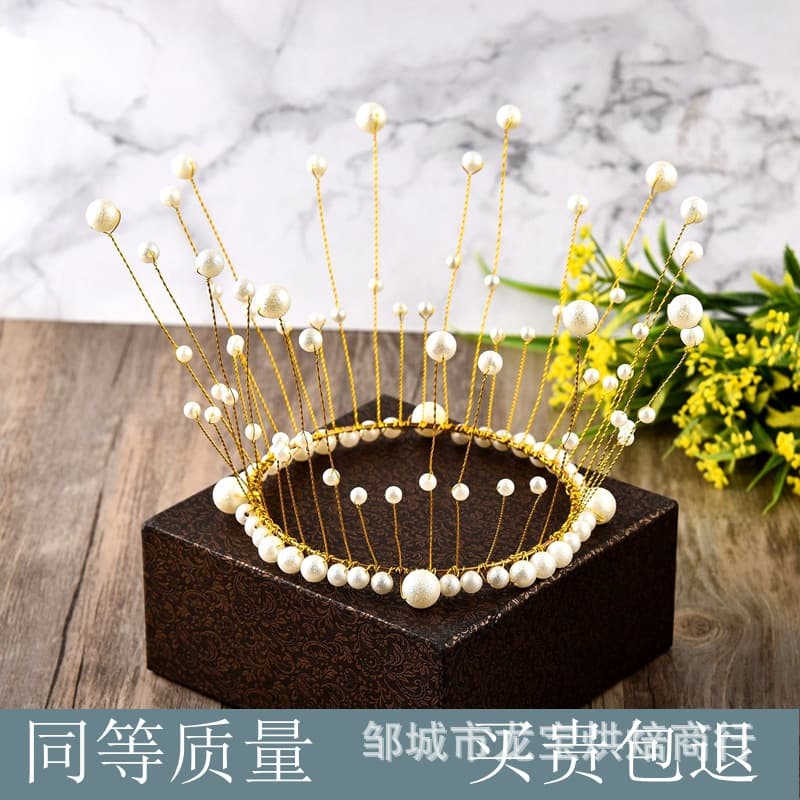 Enfeites de decoração de bolo de coroa, algas marinhas, pérola, coroa assada, enfeites de coroa de metal, plug-in de celebridade, internet, aniversário - imagem 1