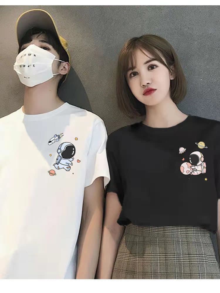 Roupas de casal de verão para estudantes, camiseta de manga curta com gola redonda, para amados, estilo coreano, tamanho grande, estilo ocidental - imagem 4
