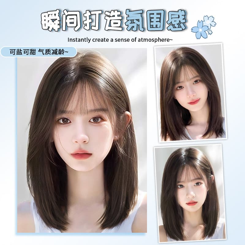 Peruca para mulheres com cabelos médios e longos, cabelo humano completo natural, faixa completa, cabelo bob clavícula, redução de idade, peruca completa com faixa - imagem 4