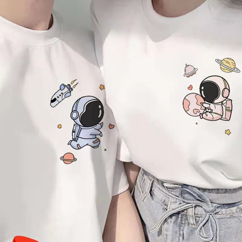 Roupas de casal de verão para estudantes, camiseta de manga curta com gola redonda, para amados, estilo coreano, tamanho grande, estilo ocidental - imagem 3