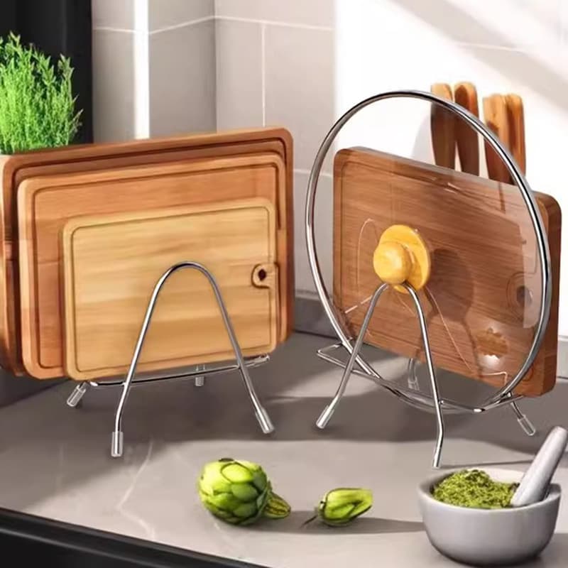 Prateleira para tábua de cortar de aço inoxidável, espessa e reforçada, para uso doméstico, para tampa de panela de cozinha, para facas, multifuncional, para armazenamento de tábuas de cortar - imagem 1