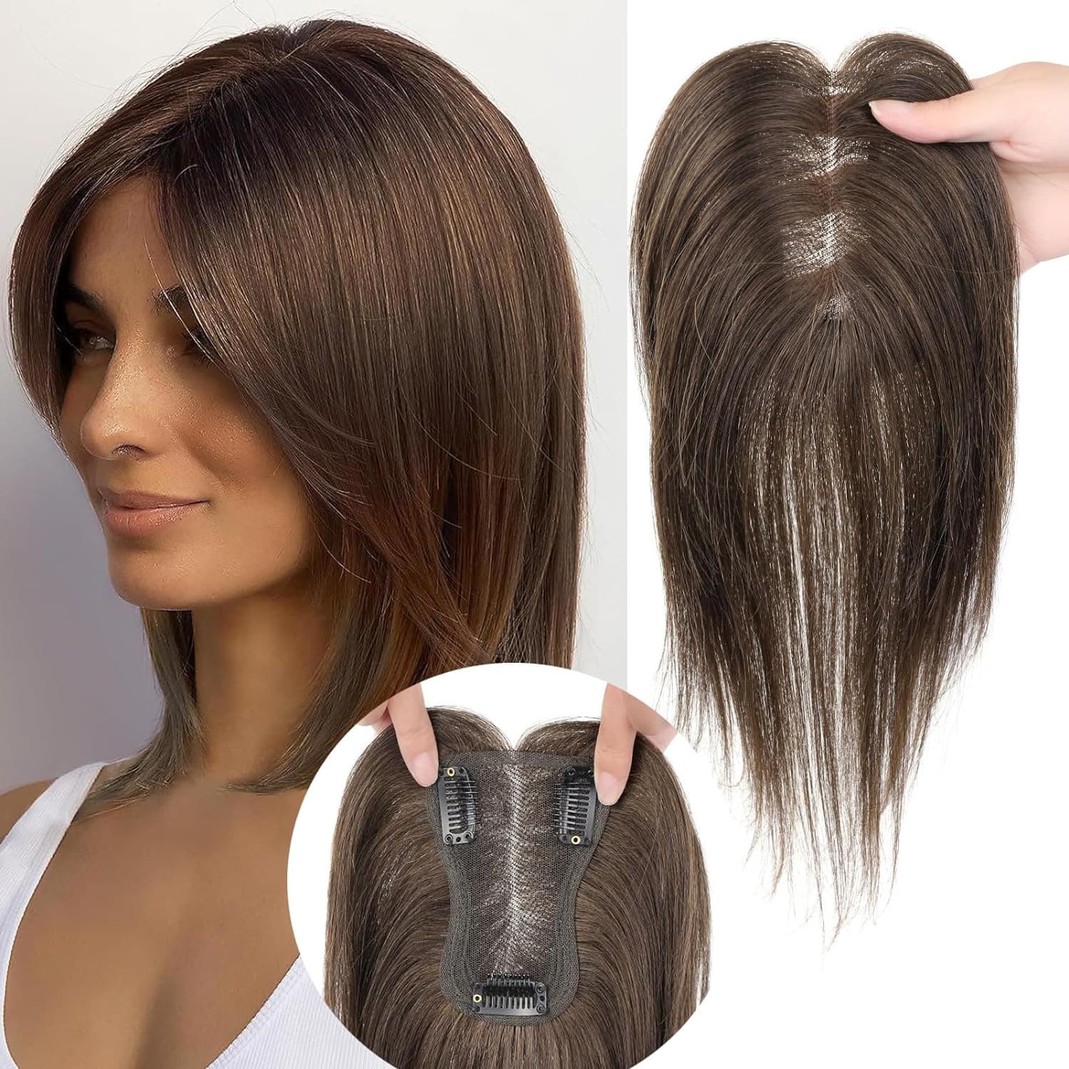 Peruca com repartição do cabelo, franja encaracolada sintetizada respirável, estilo europeu - imagem 4