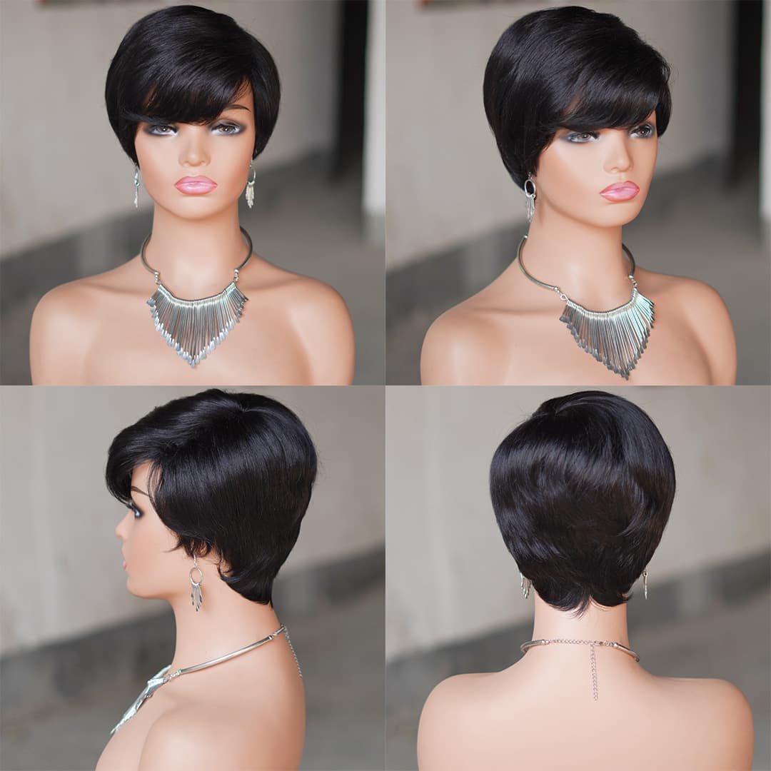 潺秀 Peruca de cabelo humano de comércio exterior africano cabelo curto totalmente usinado chapelaria humanhair perucas de corte pixie - imagem 5