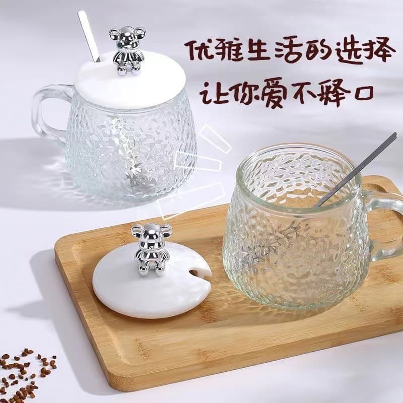 Xícara de chá de café de vidro grande, com ursinhos - imagem 3