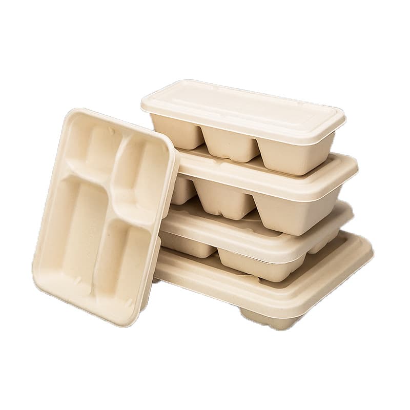 Lancheira descartável de quatro compartimentos, lancheira dividida em polpa, lancheira de três, cinco e seis compartimentos, talheres e pratos biodegradáveis - imagem 6