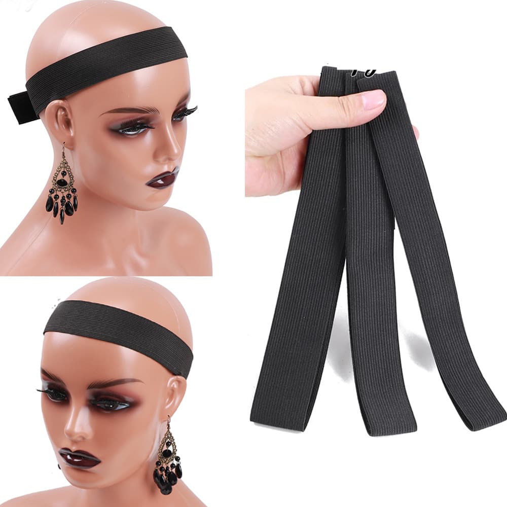 Peruca preta ajustável antiderrapante com velcro, bandana - imagem 1