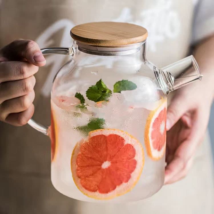 Bule de vidro com alto teor de borosilicato, chaleira fria para suco, chama aberta, aquecimento, tampa de bambu, chaleira fria, bule de flores, fermentação fria - imagem 3