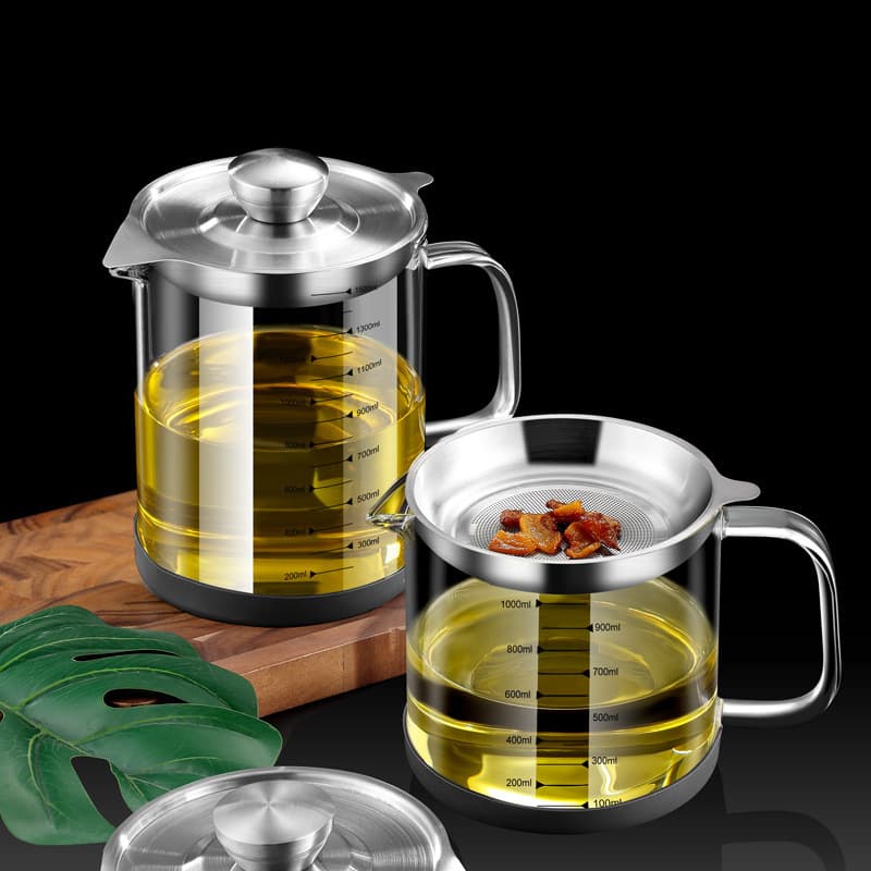 Pote de filtro de óleo, tanque de vidro, cozinha doméstica, aço inoxidável 304, filtro de óleo, artefato, filtro de óleo, garrafa de óleo residual - imagem 1