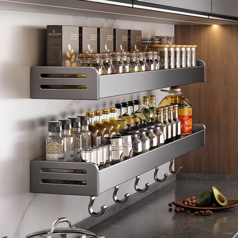 Rack de armazenamento de cozinha cinza para armas, rack de temperos sem punção, porta-faca de parede, suprimentos domésticos, rack de armazenamento multifuncional - imagem 4