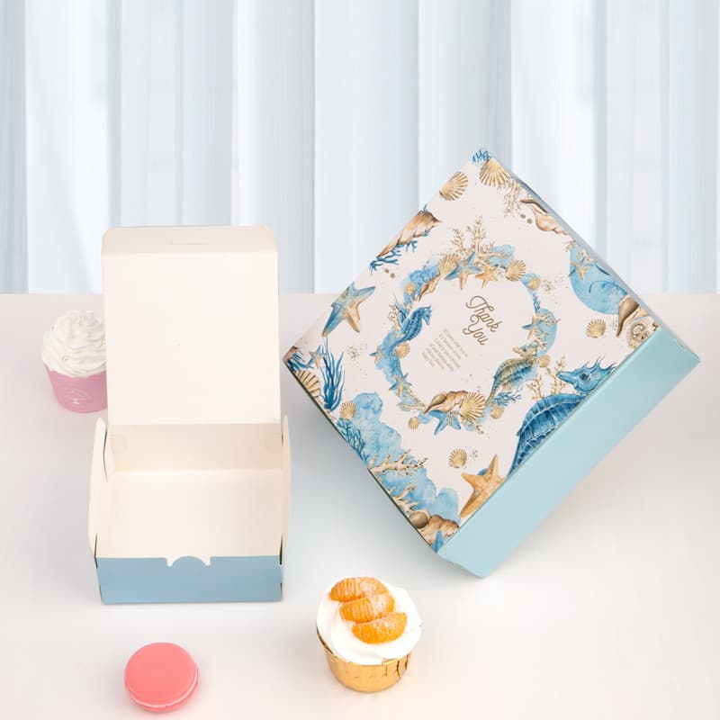 Caixa de bolo nu de queijo estrela do mar azul de 8 polegadas caixa de bolo de mil camadas 80g 9 peças caixa de embalagem de bolo de lua biscoitos - imagem 4