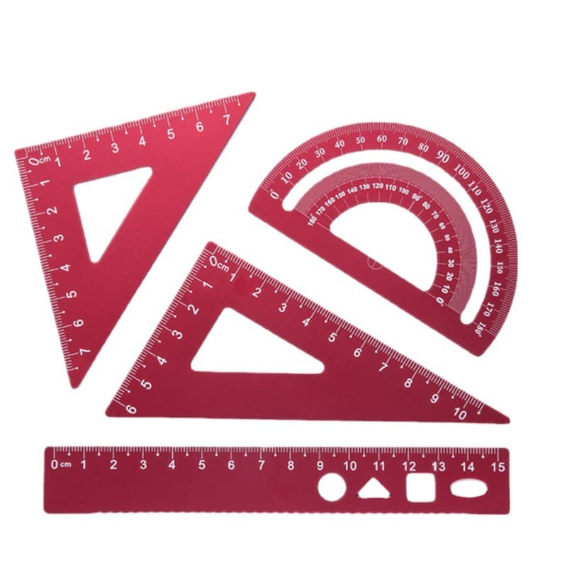 Conjunto de régua de metal, régua de estudante de liga de alumínio, régua triangular transferidora, conjunto de placas triangulares de 4 peças, vários conjuntos de réguas, gravação a laser - imagem 6