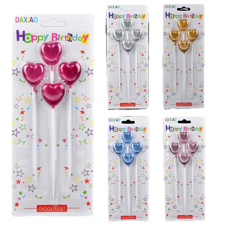 Suprimentos de decoração de bolo de aniversário, quatro pacotes, pólo longo, banhado a ouro, amor, estrela de cinco pontas, velas de aniversário - imagem 5
