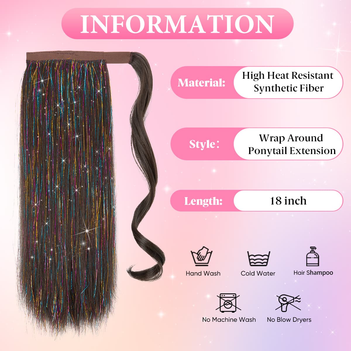 Peruca, rabo de cavalo com amarração, cinto com rabo de cavalo, cabelo liso, dourado e prateado - imagem 5