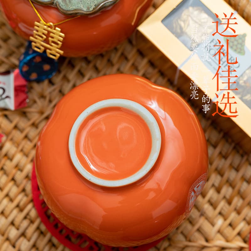 Jarra de chá de caqui jarra de doces de casamento pequena tudo vai bem jarra de caqui selada de cerâmica casamento estilo chinês caixa de doces de casamento atacado - imagem 5