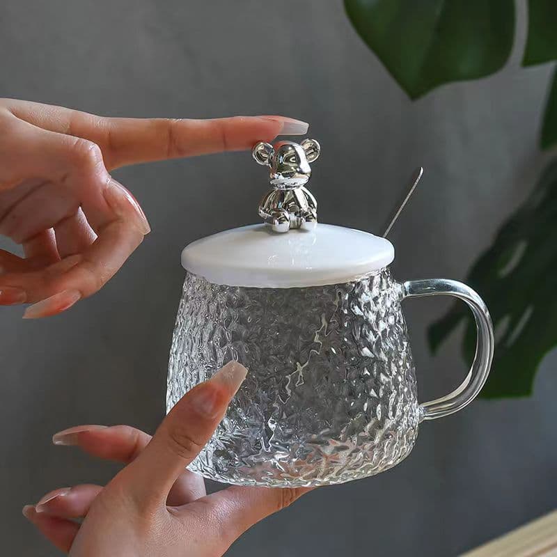 Xícara de chá de café de vidro grande, com ursinhos - imagem 1
