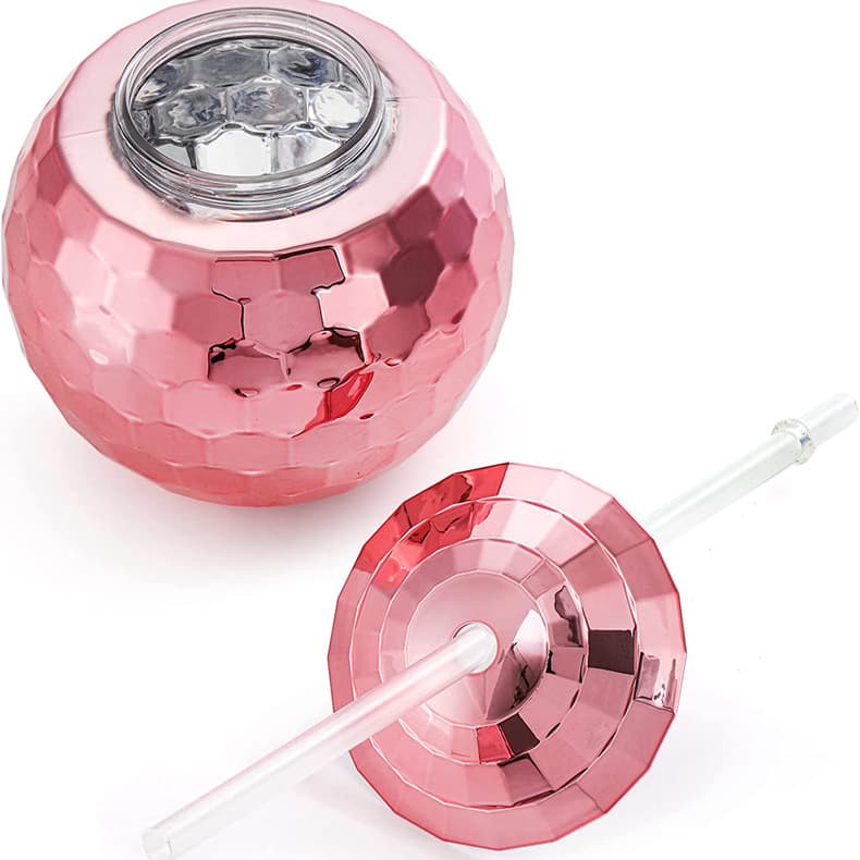 Copo de bola flash copo de discoball galvanizado copo de bola redonda menina palha copo de água de plástico copo de vinho amazon - imagem 6
