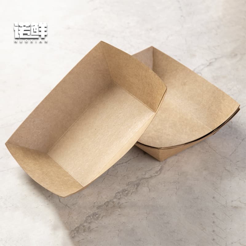 Caixa aberta de papel kraft, caixa de barco descartável, caixa de pipoca de frango, batatas fritas, asas assadas, nuggets de frango frito, caixa longa, floco de neve crocante - imagem 5