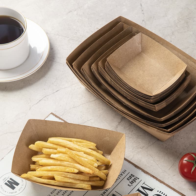 Caixa aberta de papel kraft, caixa de barco descartável, caixa de pipoca de frango, batatas fritas, asas assadas, nuggets de frango frito, caixa longa, floco de neve crocante - imagem 4