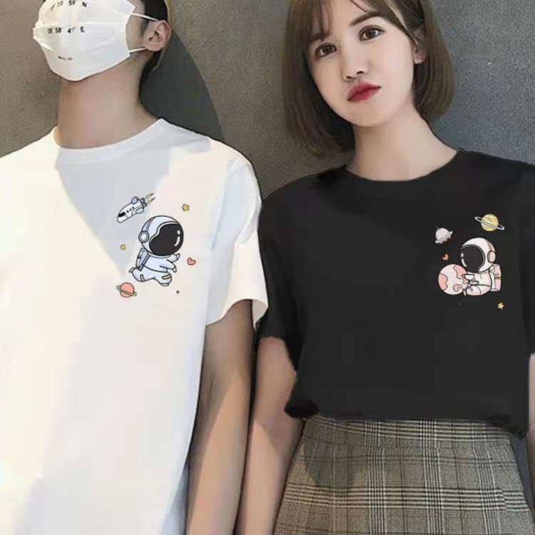 Roupas de casal de verão para estudantes, camiseta de manga curta com gola redonda, para amados, estilo coreano, tamanho grande, estilo ocidental - imagem 2